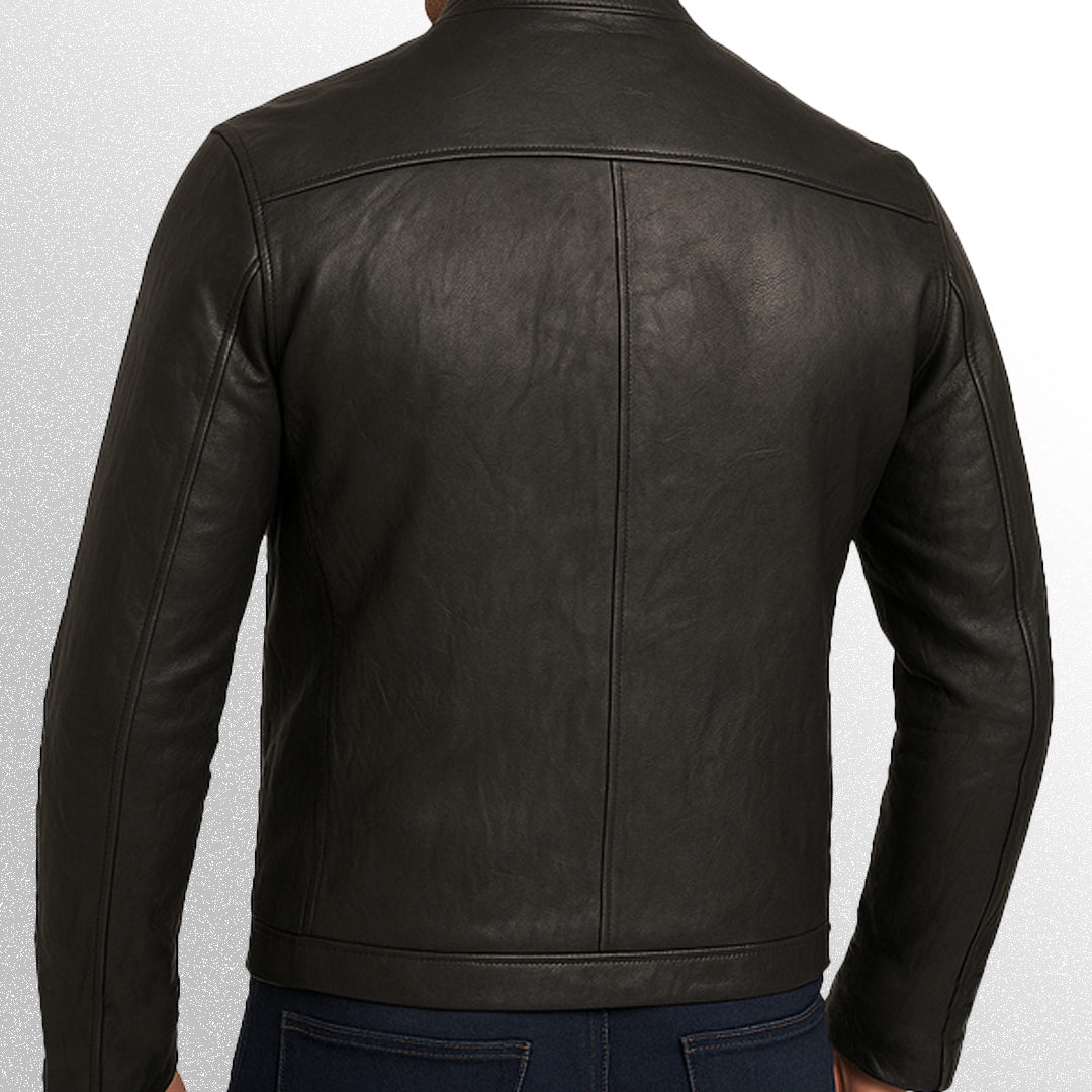 zac efron black leather jacket back image