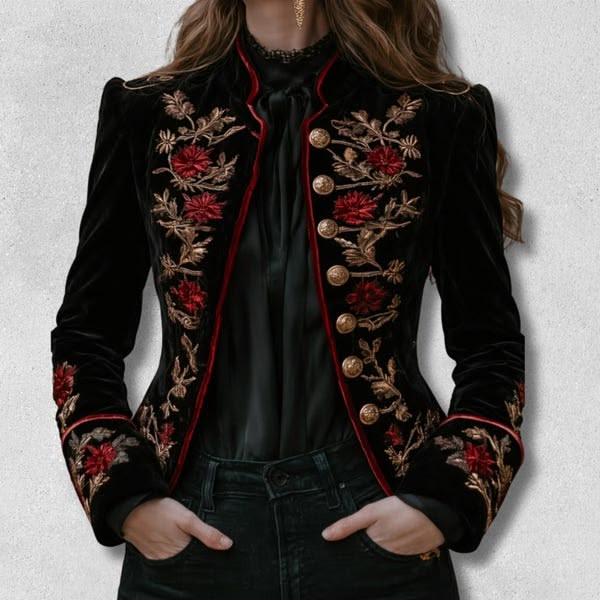 Black Velvet Red Floral Zardozi Embroidery Blazer