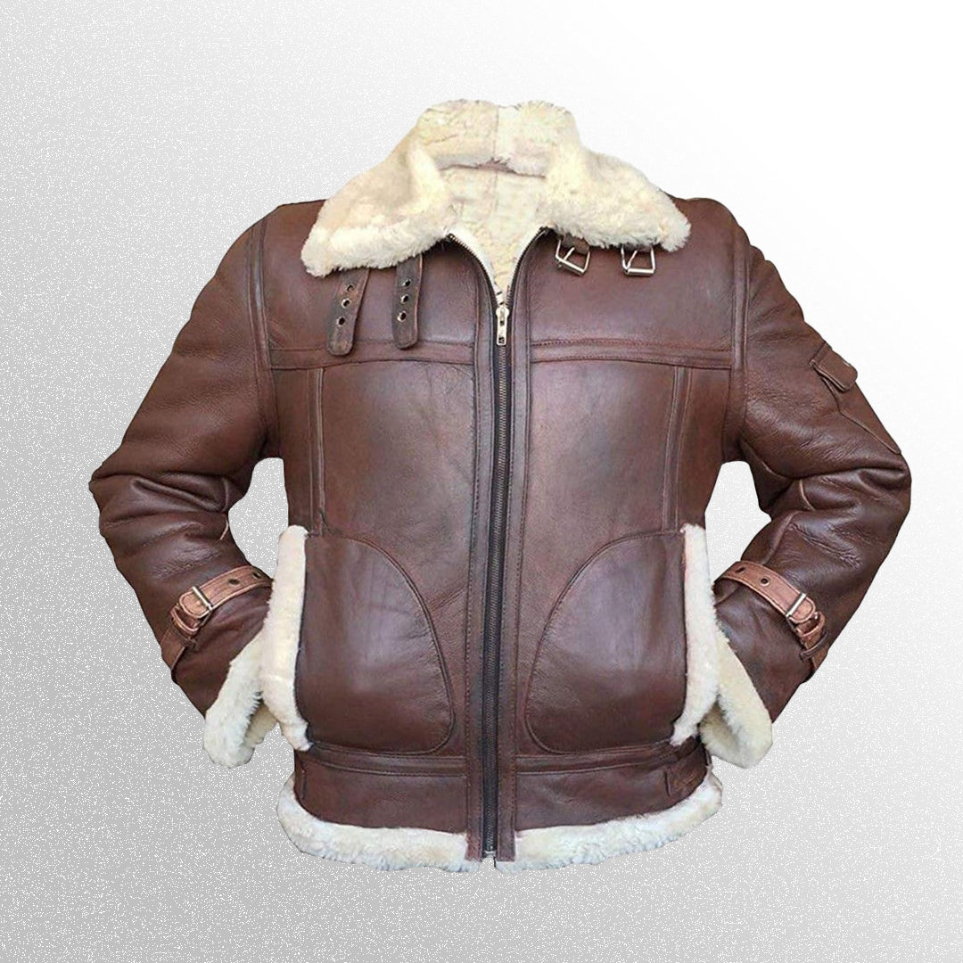 Mens b3 brown shearling leather jacket