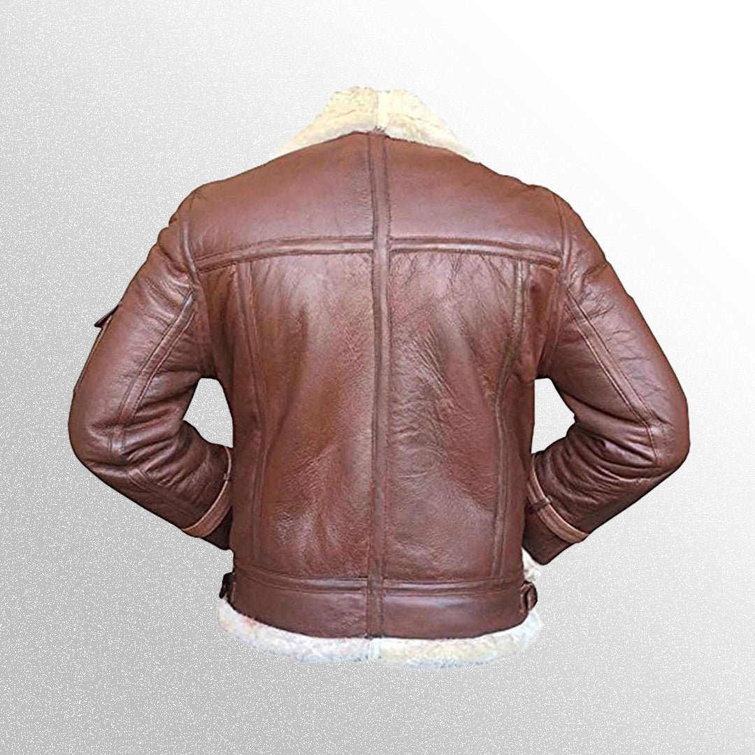 Mens b3 brown shearling leather jacket