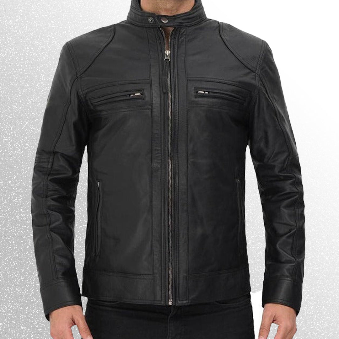 Black Biker Leather Jacket For Men