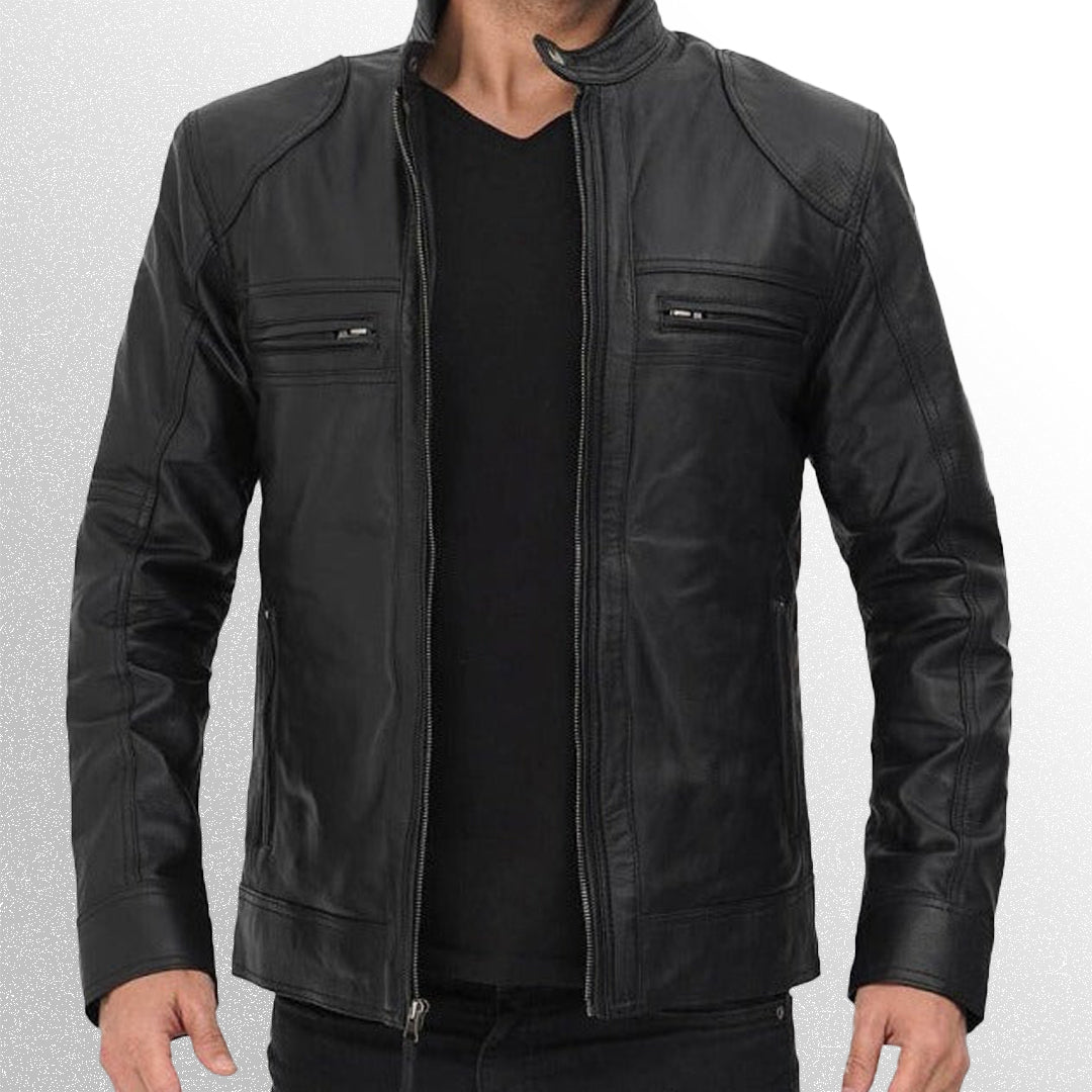Black Biker Leather Jacket For Men