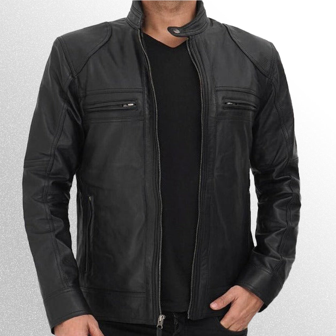 Black Biker Leather Jacket For Men