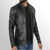 Mens Black Cafe Racer Leather Jacket
