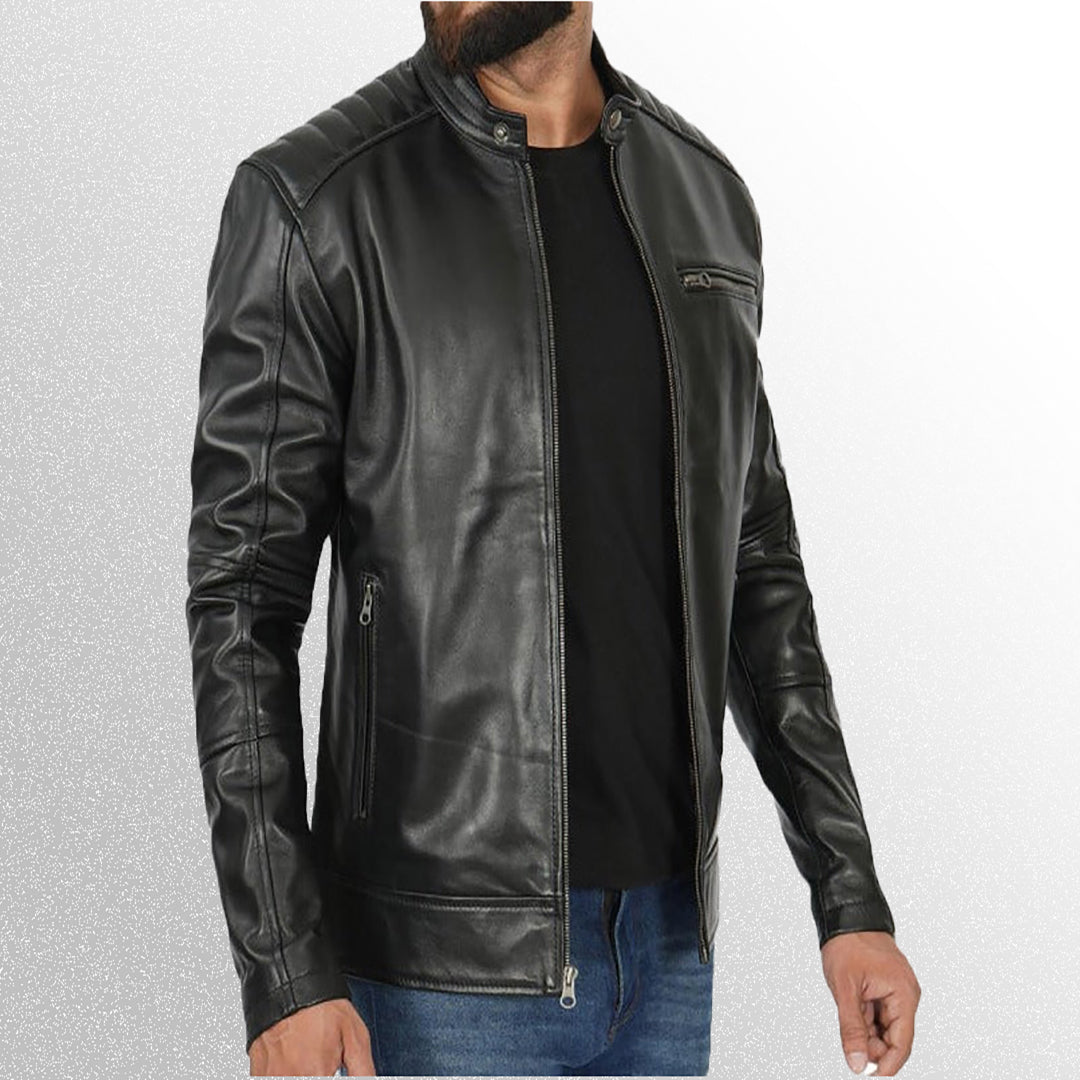 Mens Black Cafe Racer Leather Jacket