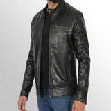 Mens Black Cafe Racer Leather Jacket