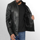 Mens Black Cafe Racer Leather Jacket