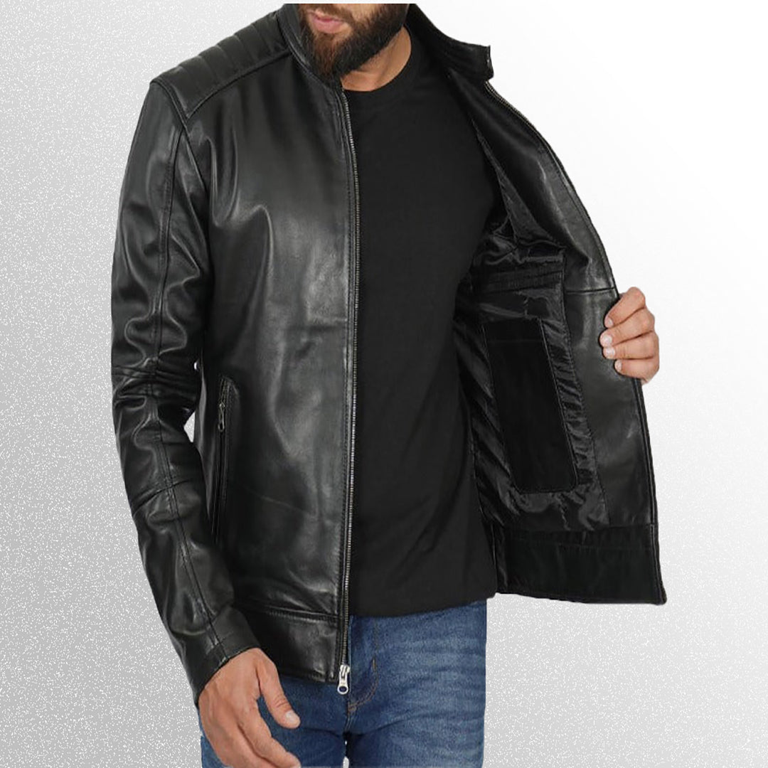 Mens Black Cafe Racer Leather Jacket