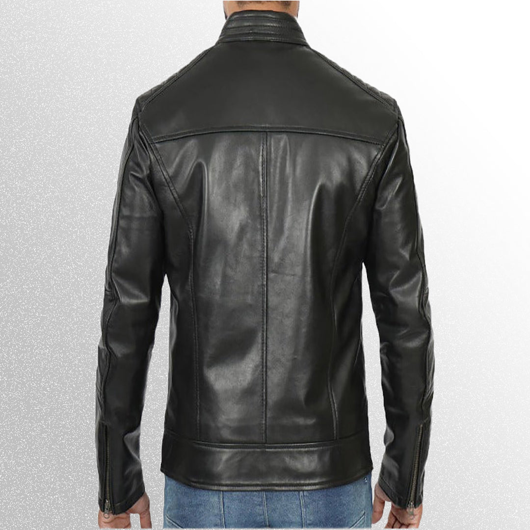 Mens Black Cafe Racer Leather Jacket