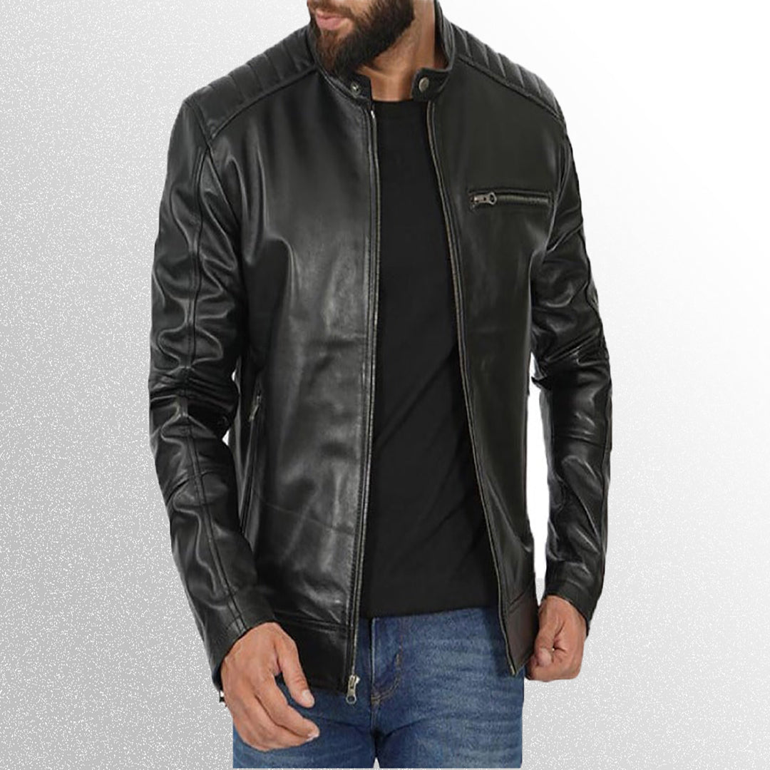 Mens Black Cafe Racer Leather Jacket