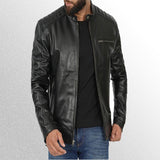 Mens Black Cafe Racer Leather Jacket