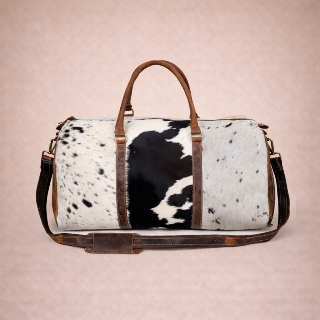 Genuine Cow Print Leather Duffle Bag