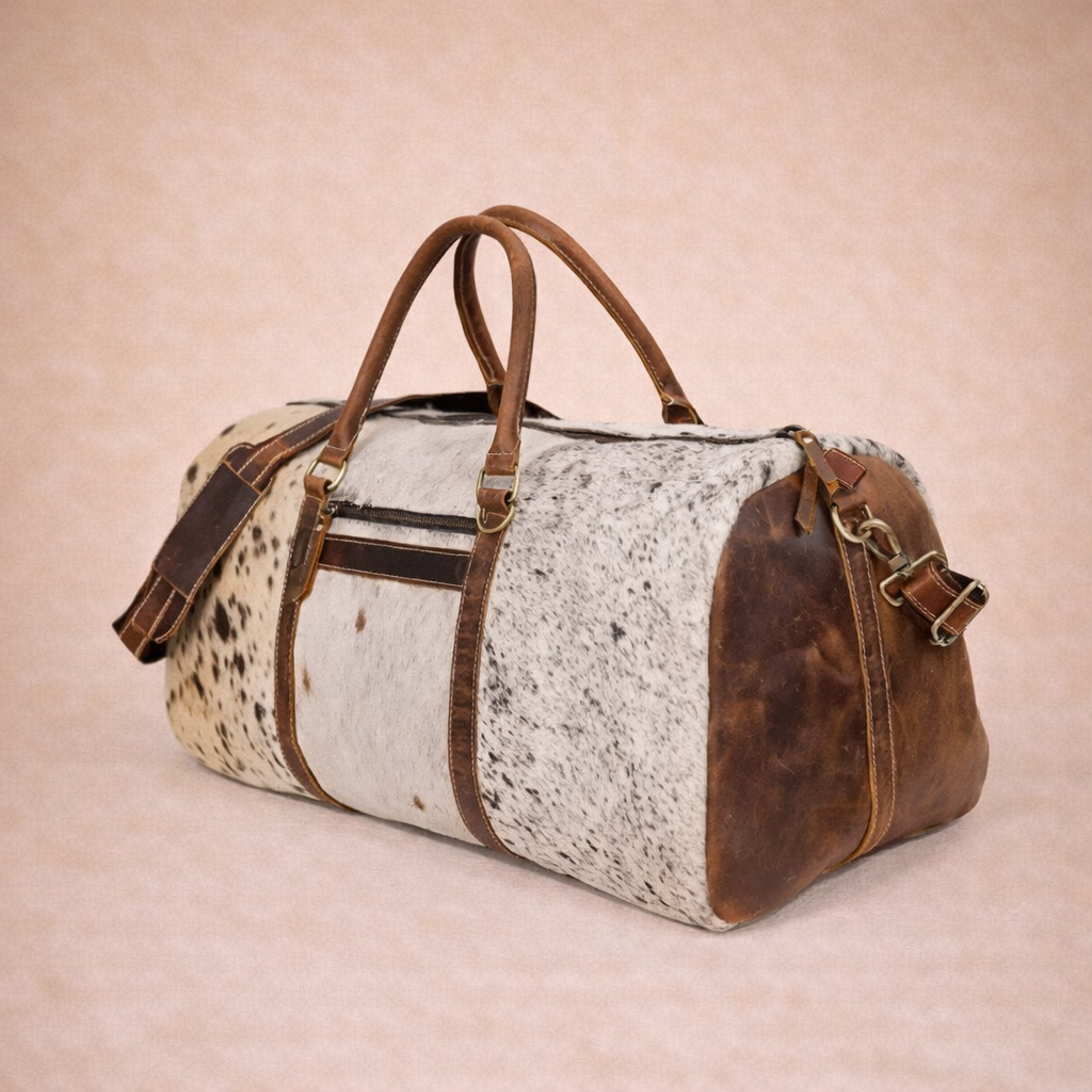 Genuine Cow Print Leather Duffle Bag