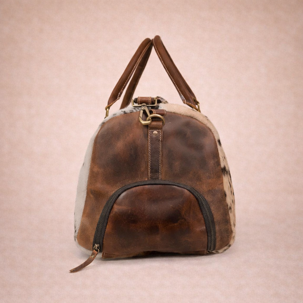 Genuine Cow Print Leather Duffle Bag