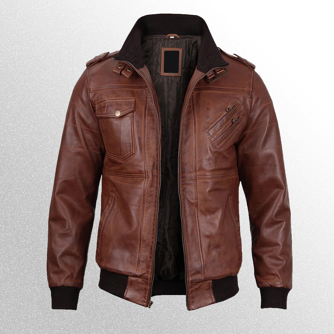 Edinburgh Tan Brown Bomber Leather Jacket