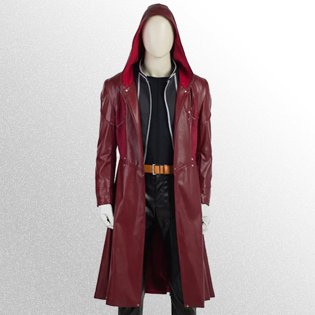 Fullmetal Alchemist Edward Elric Maroon Hooded Leather Coat