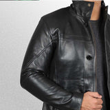 Men's Black Leather Car Coat