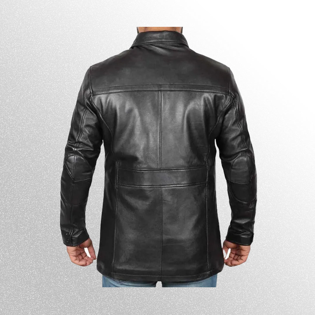 Men's Black Leather Car Coat