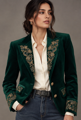 Velvet Gold Baroque Embroidered Women's Blazer