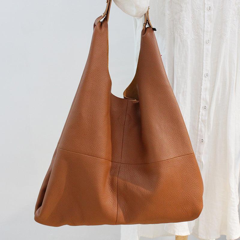 Slouchy Brown Leather Shoulder Bag for Women