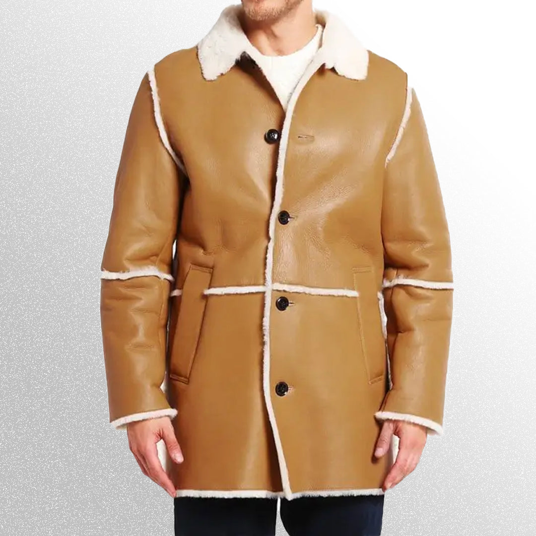 Men's Tan Brown Shearling Leather Coat