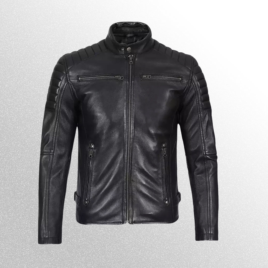 Men's Black Cafe Racer Leather Jacket