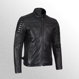 Men's Black Cafe Racer Leather Jacket