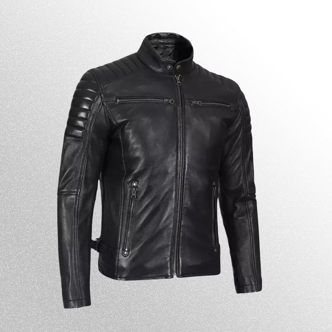 Men's Black Cafe Racer Leather Jacket