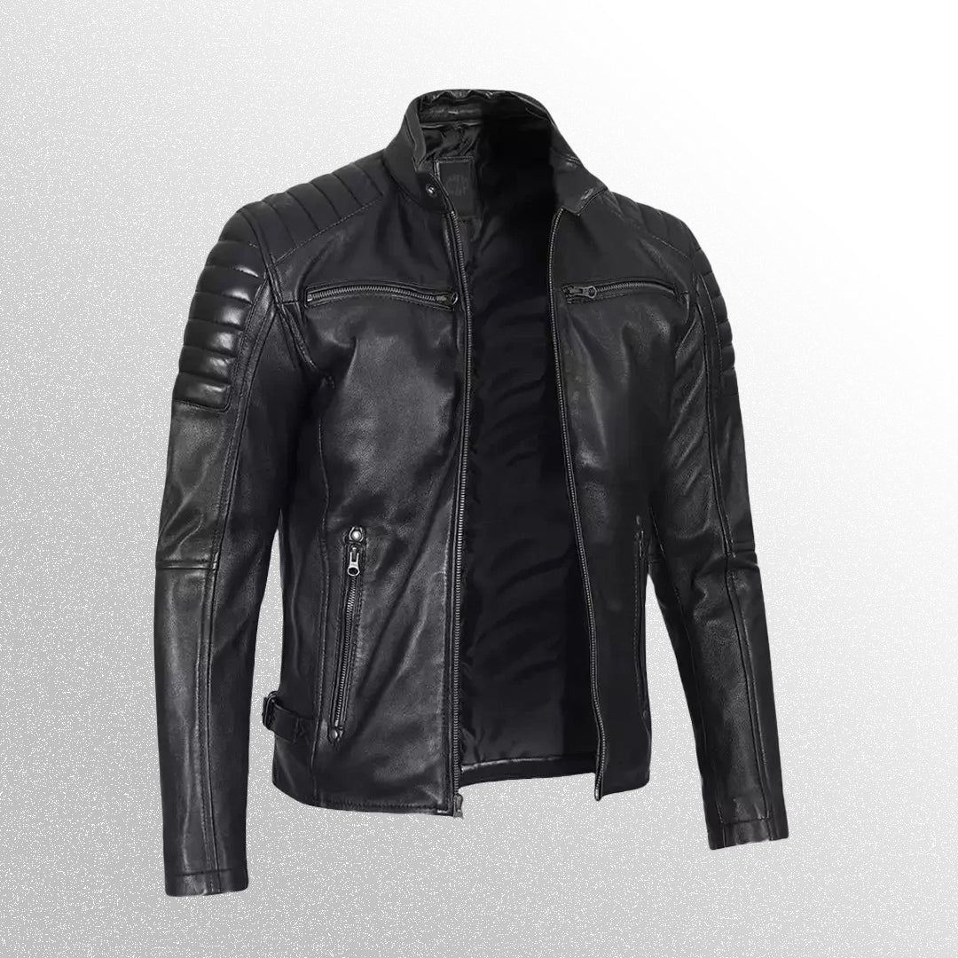 Men's Black Cafe Racer Leather Jacket