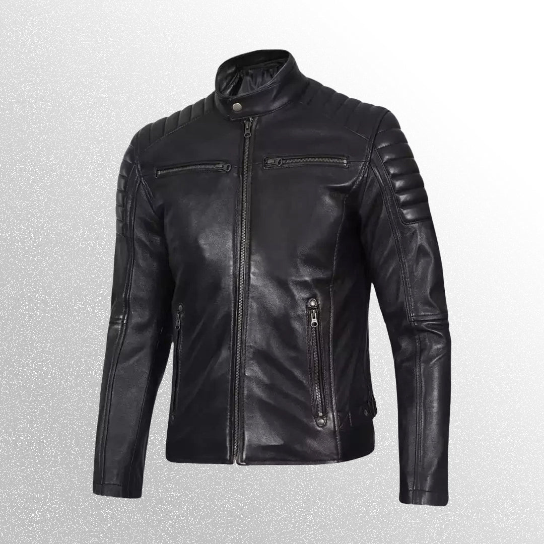 Men's Black Cafe Racer Leather Jacket
