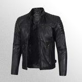 Men's Black Cafe Racer Leather Jacket