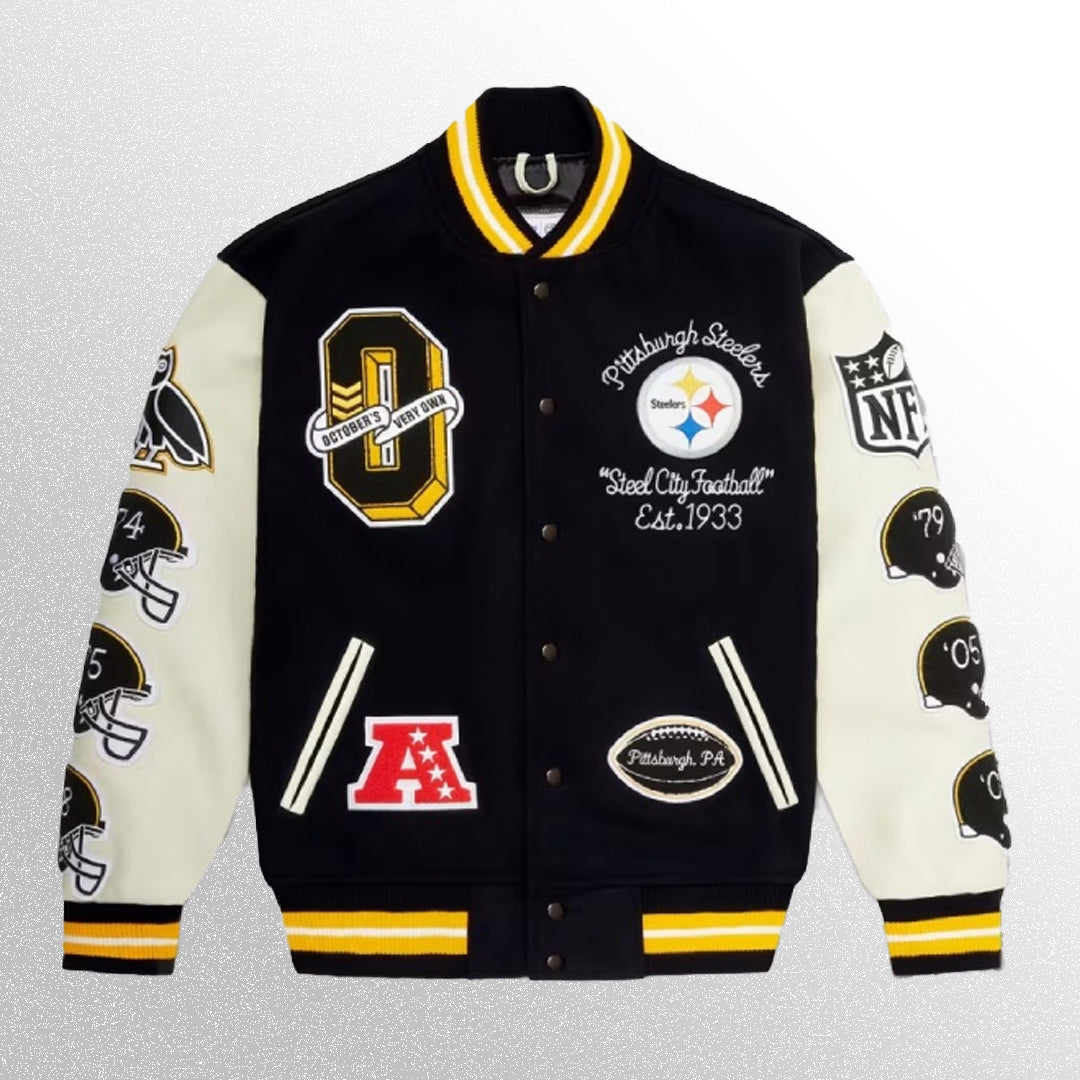 Pittsburgh Steelers black and white Letterman Jacket