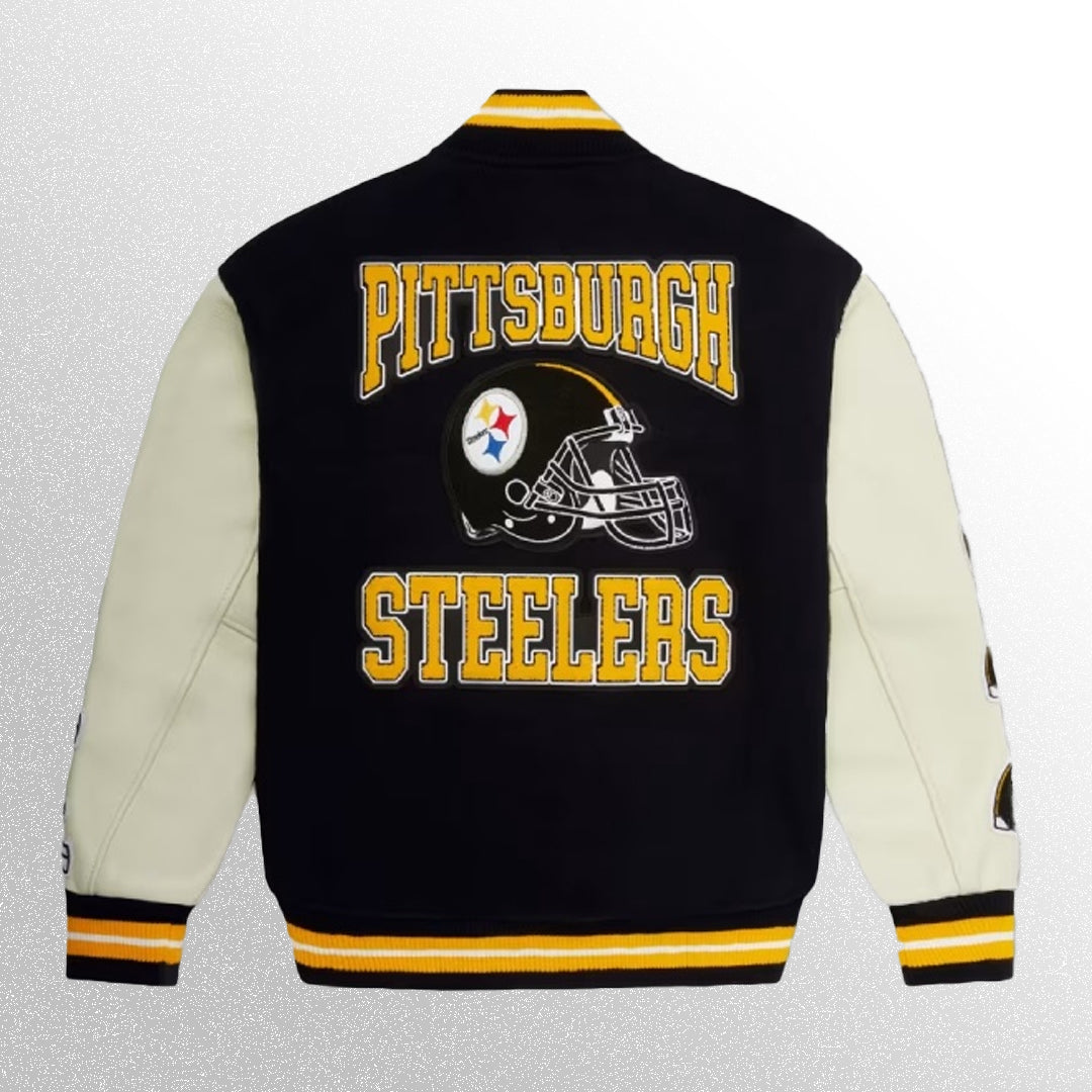 Pittsburgh Steelers black and white Letterman Jacket