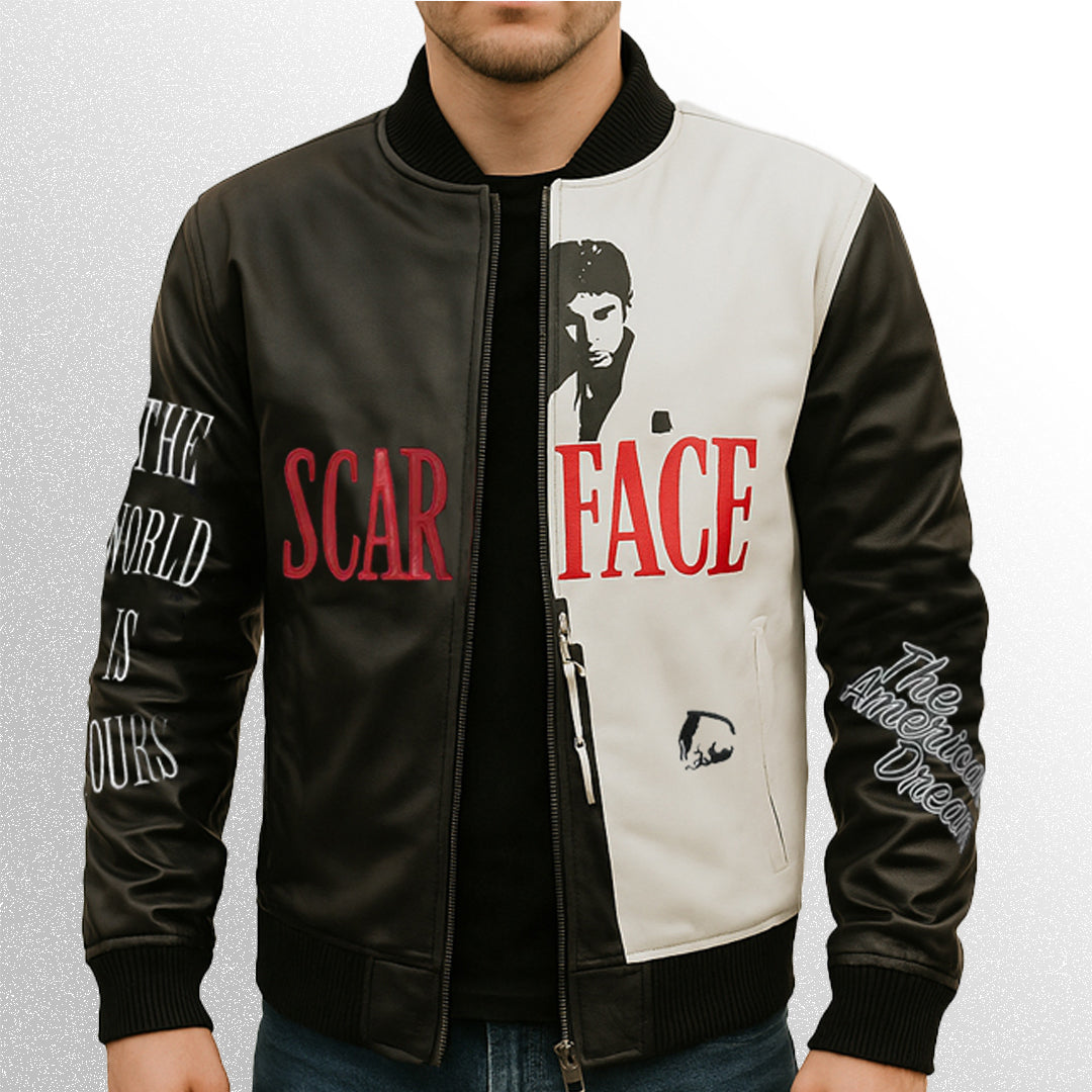 Scarface Tony Montana Black & White Leather Jacket