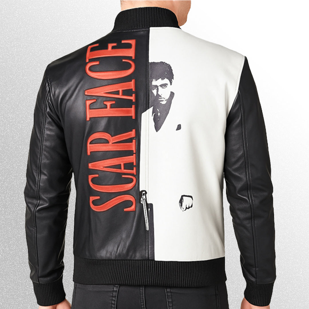 Scarface Tony Montana Black & White Leather Jacket