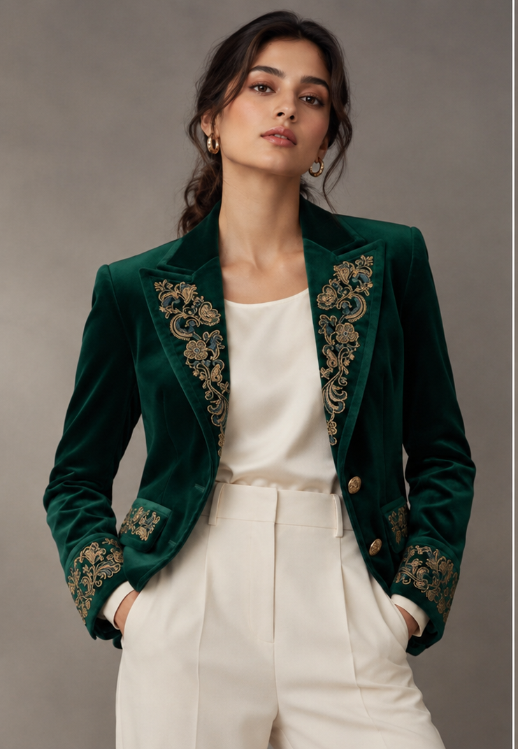 Velvet Gold Baroque Embroidered Women's Blazer