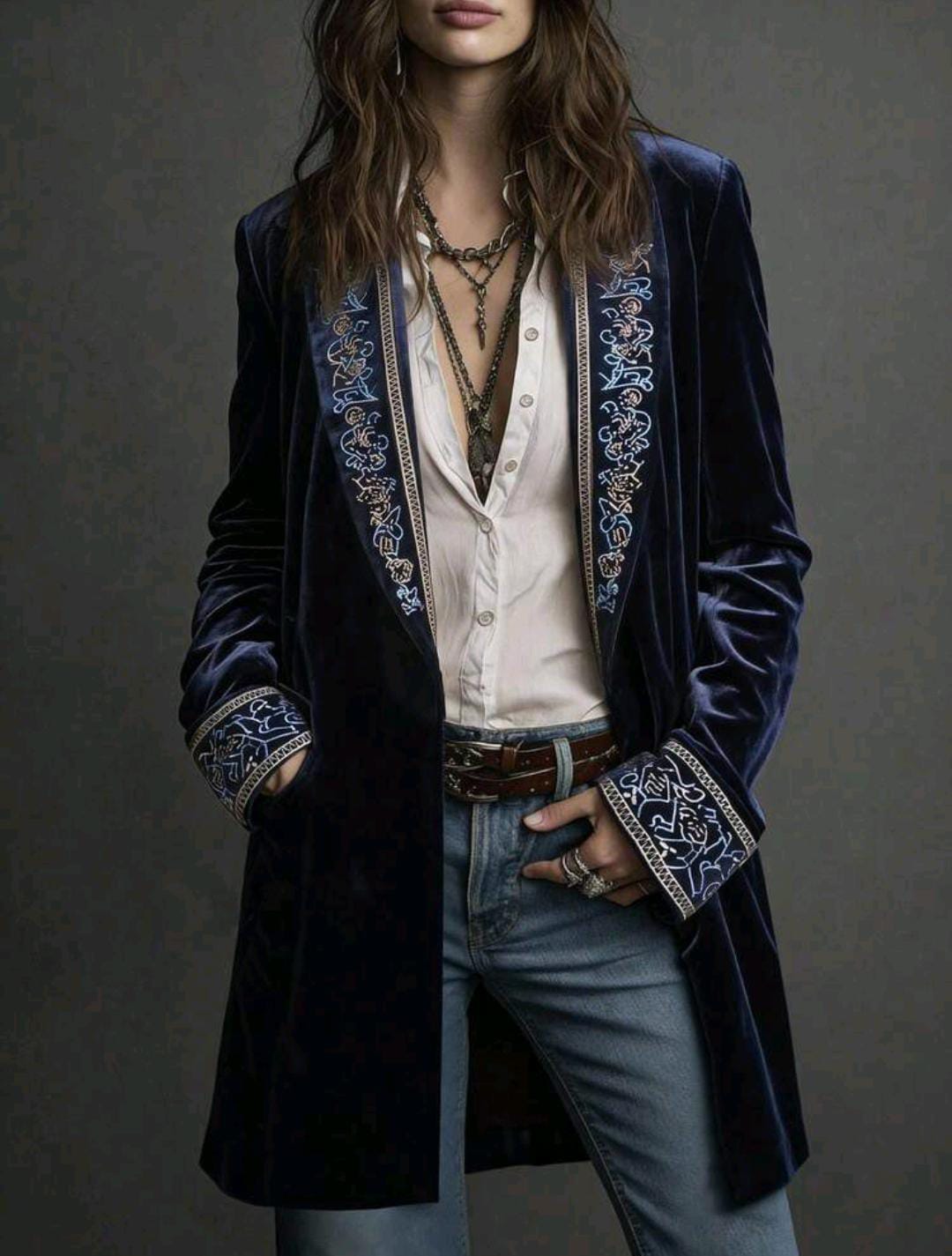 Velvet Gold Baroque Embroidered Women's Blazer