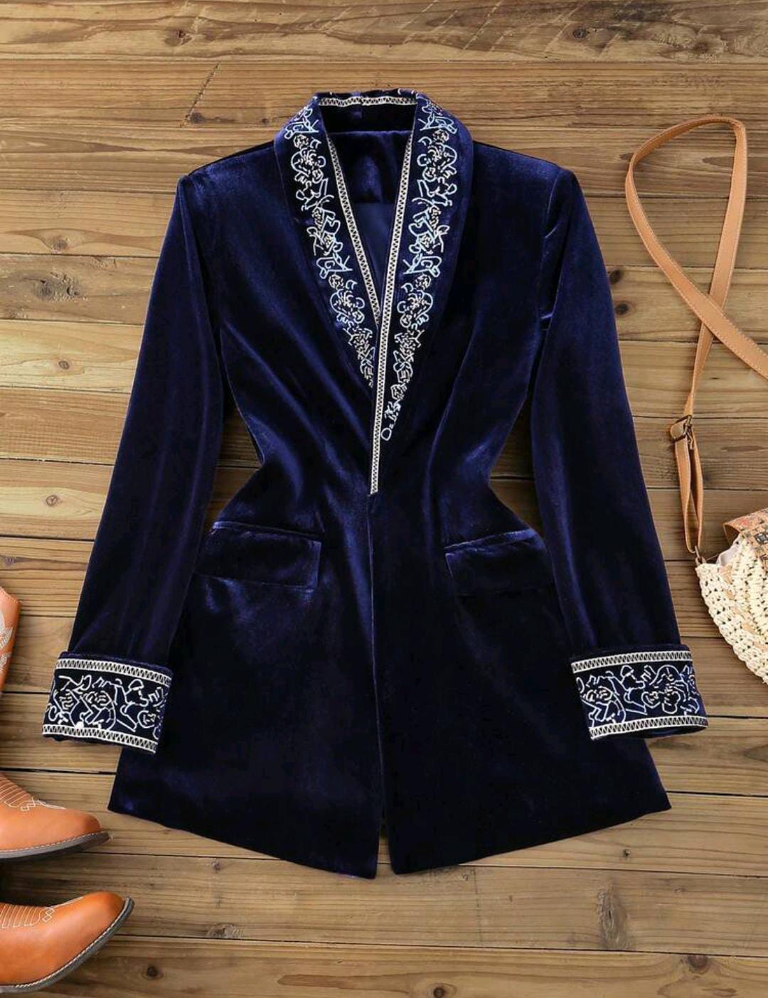 Velvet Gold Baroque Embroidered Women's Blazer