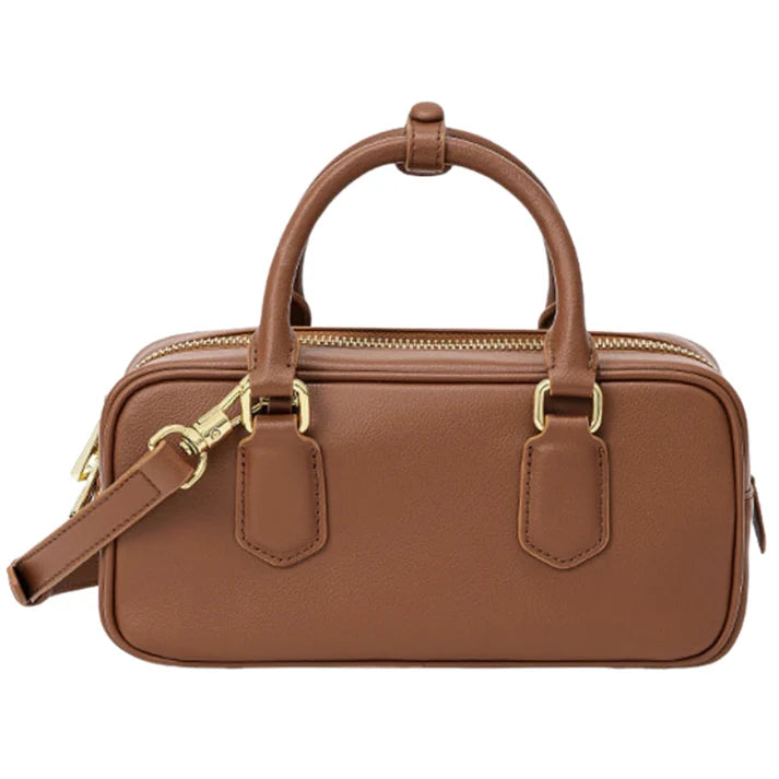 Women’s Minimalist Real Leather Zip Closure Boston Handbag