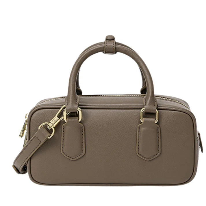 Women’s Minimalist Real Leather Zip Closure Boston Handbag