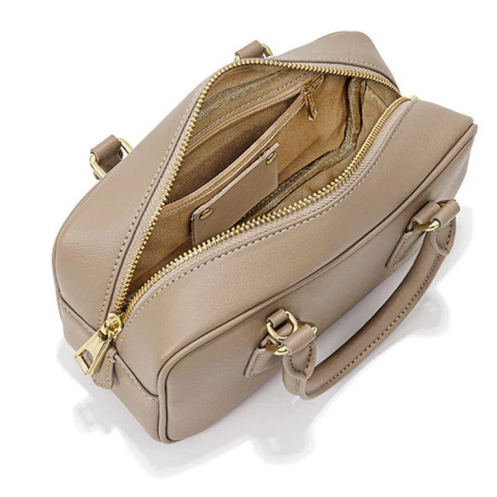 Women’s Minimalist Real Leather Zip Closure Boston Handbag