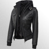 Women's Bomber Leather Jacket With Hood