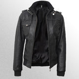 Women's Bomber Leather Jacket With Hood
