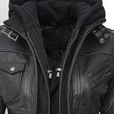 Women's Bomber Leather Jacket With Hood
