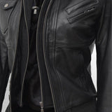 Women's Bomber Leather Jacket With Hood