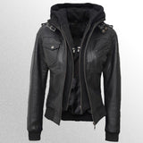 Women's Bomber Leather Jacket With Hood