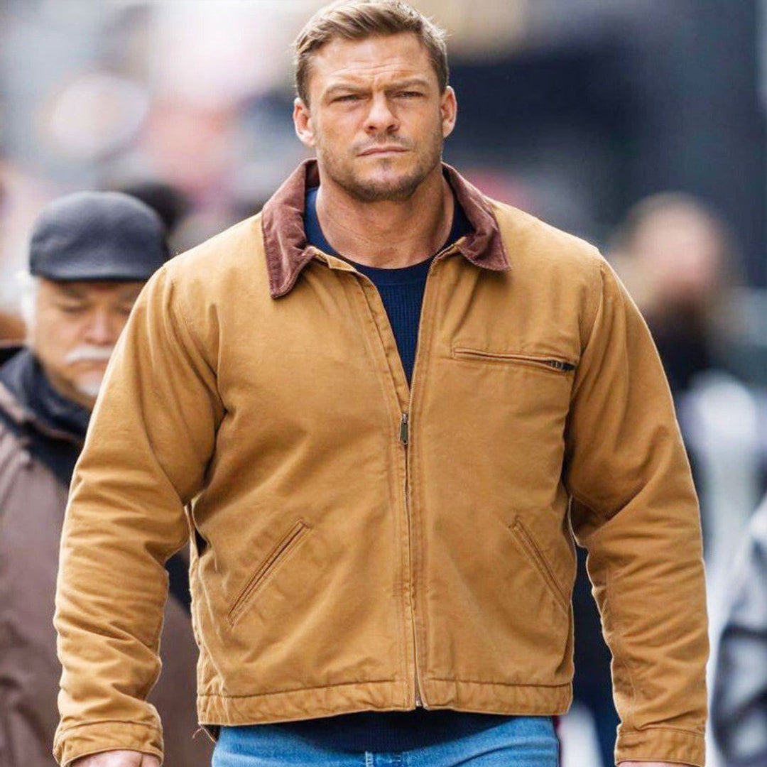 Alan ritchson reacher brown cotton jacket
