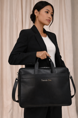 High-Quality Black Leather Laptop Bag