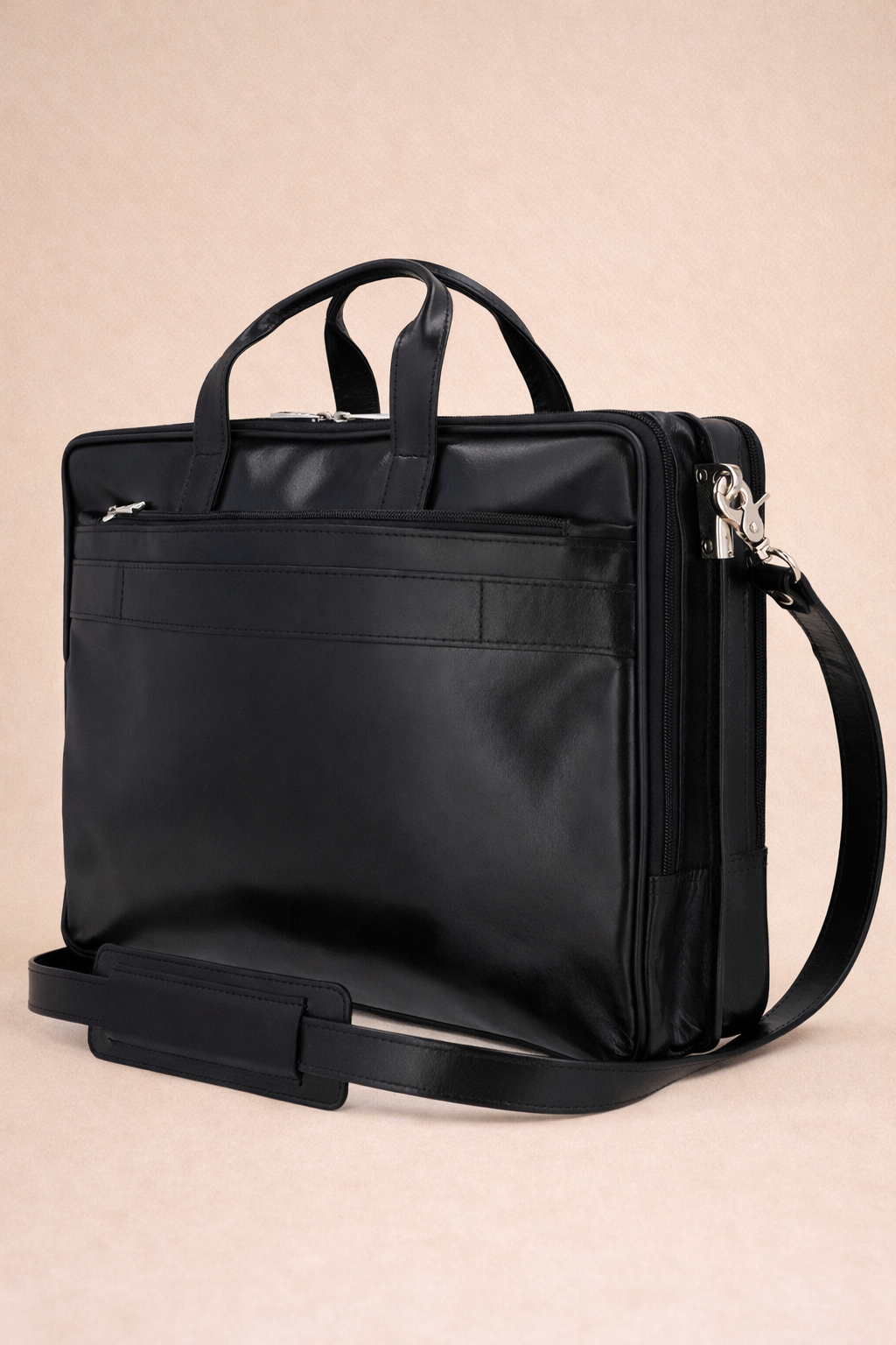 High-Quality Black Leather Laptop Bag