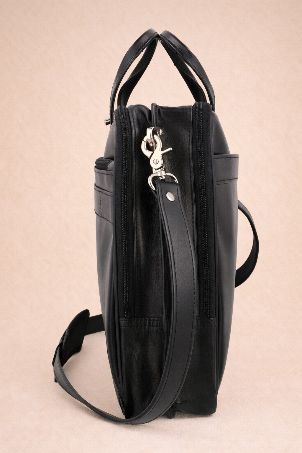 High-Quality Black Leather Laptop Bag